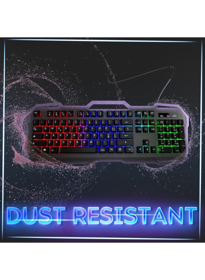 لوحة مفاتيح ألعاب سلكية غشائية - مزودة بإضاءة خلفية RGB LED، وقاعدة معدنية، ومقاومة للرذاذ بمعيار IPX4، وحامل للهاتف، و12 مفتاحًا هادئًا لوظائف الوسائط المتعددة - للكمبيوتر الشخصي، والكمبيوتر المكتبي، واللاعبين (الإنجليزية والعربية) - Image 2